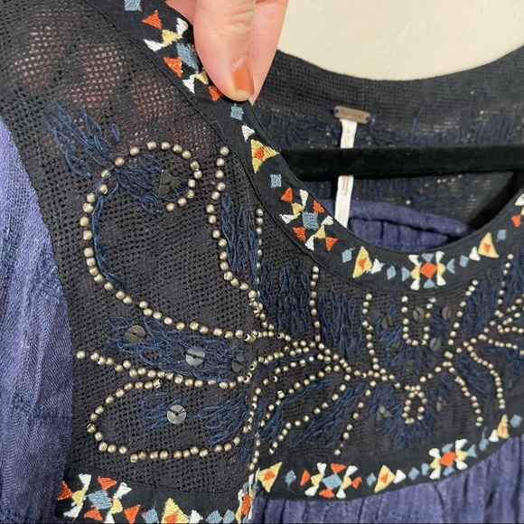 SOLD Free People beaded embroidered long sleeve tunic top blouse S tribal - Picture 9 of 13